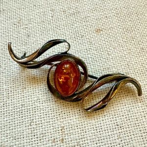 Vintage Sterling Baltic Amber Nouveau Brooch